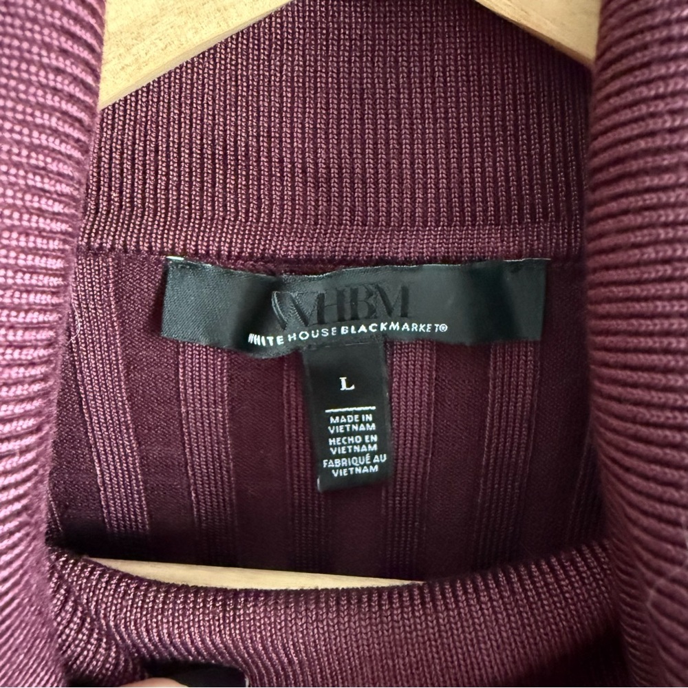 White House Black Market WHBM Women Maroon Ribbed Knit Turtleneck sweater Size L - Picture 5 of 6
